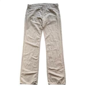 7 For All Mankind Light Khaki Linen Blend Standard Straight Leg Pants Size 36x34